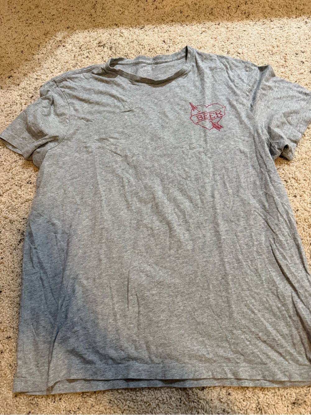 J. Crew Gray Short-Sleeve Tee with Red Heart 'Beer' Graphic